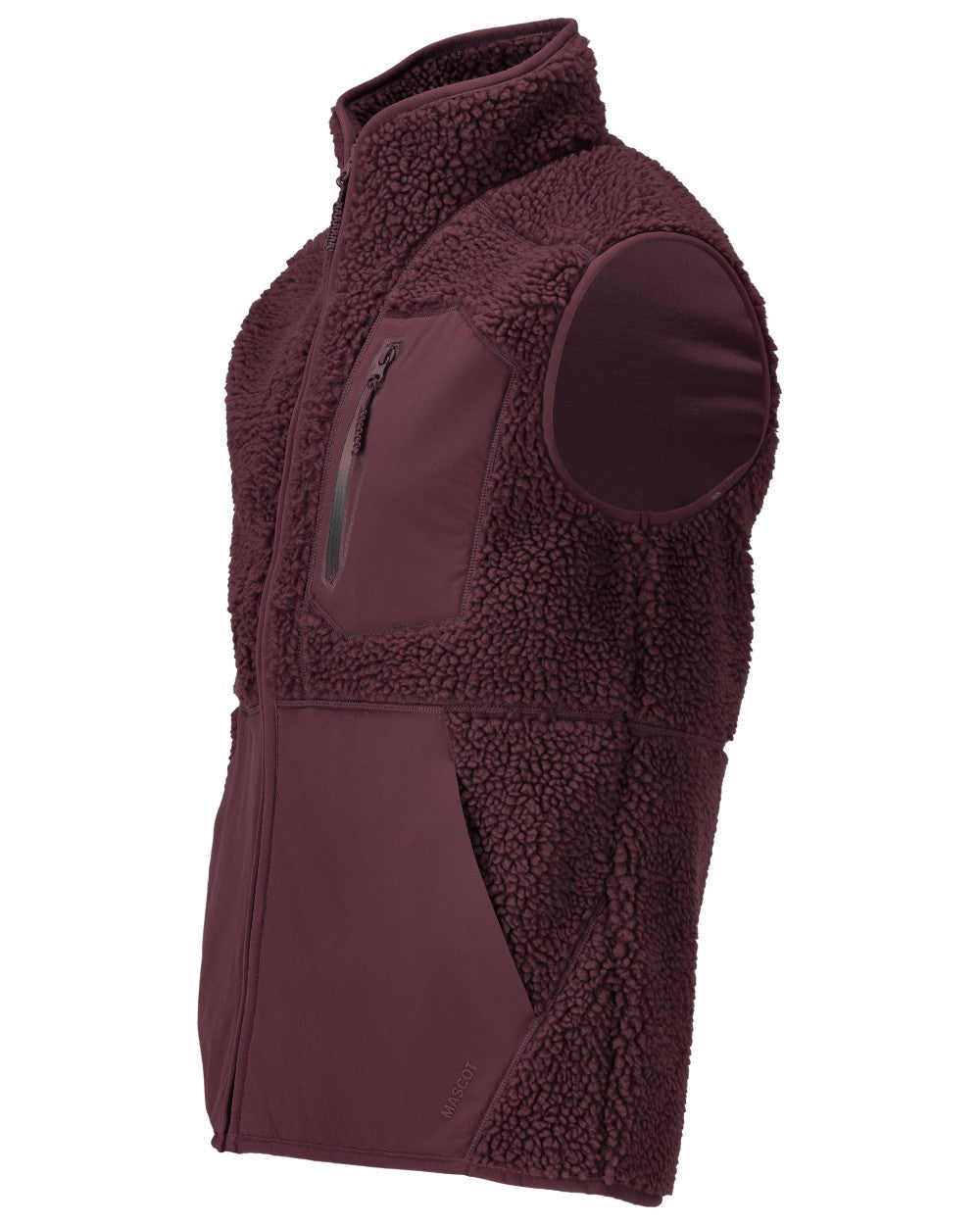 Bordeaux Coloured Mascot Workwear Mens Customized Pile Gilet With Zipper on white background 