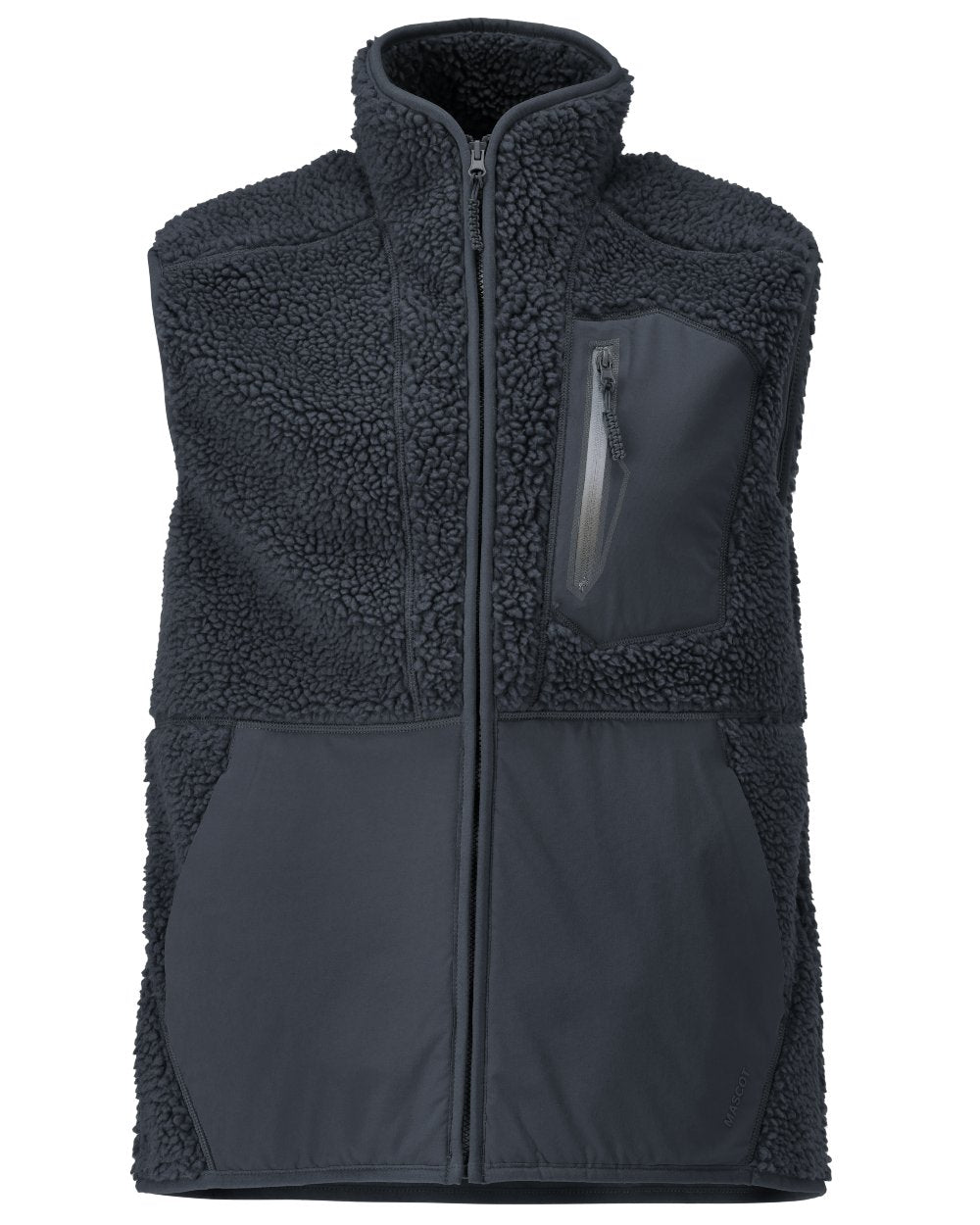 Dark Navy Coloured Mascot Workwear Mens Customized Pile Gilet With Zipper on white background 