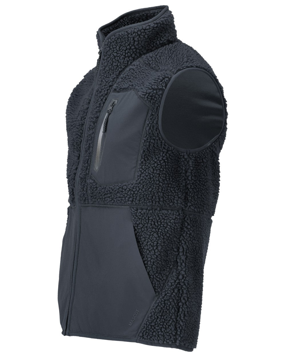 Dark Navy Coloured Mascot Workwear Mens Customized Pile Gilet With Zipper on white background 
