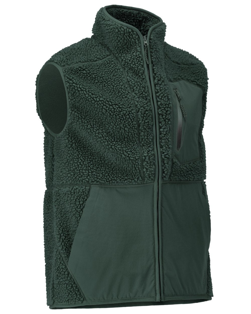 Forest Green Coloured Mascot Workwear Mens Customized Pile Gilet With Zipper on white background 