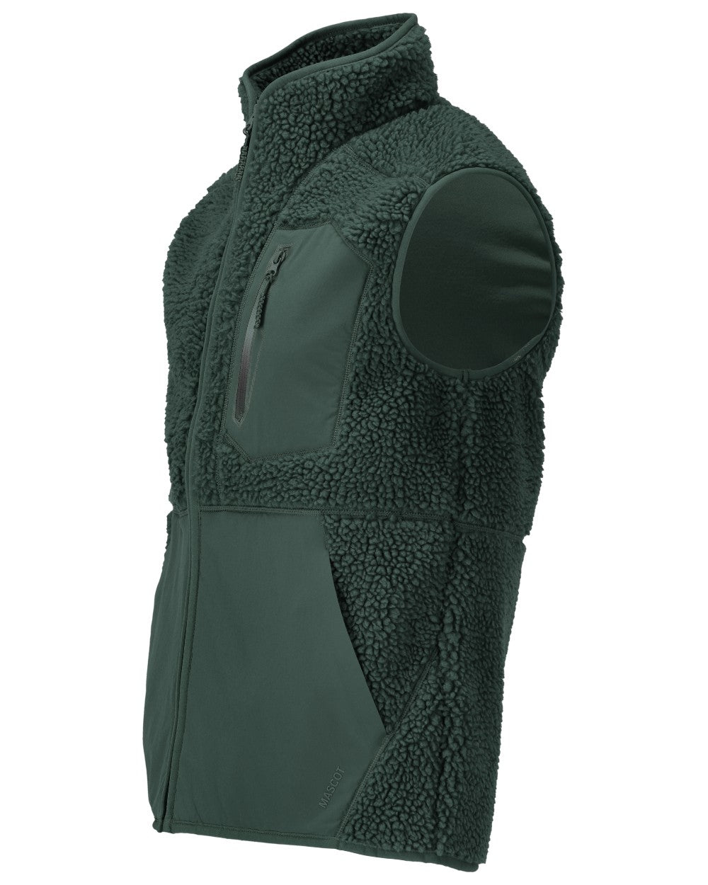 Forest Green Coloured Mascot Workwear Mens Customized Pile Gilet With Zipper on white background 