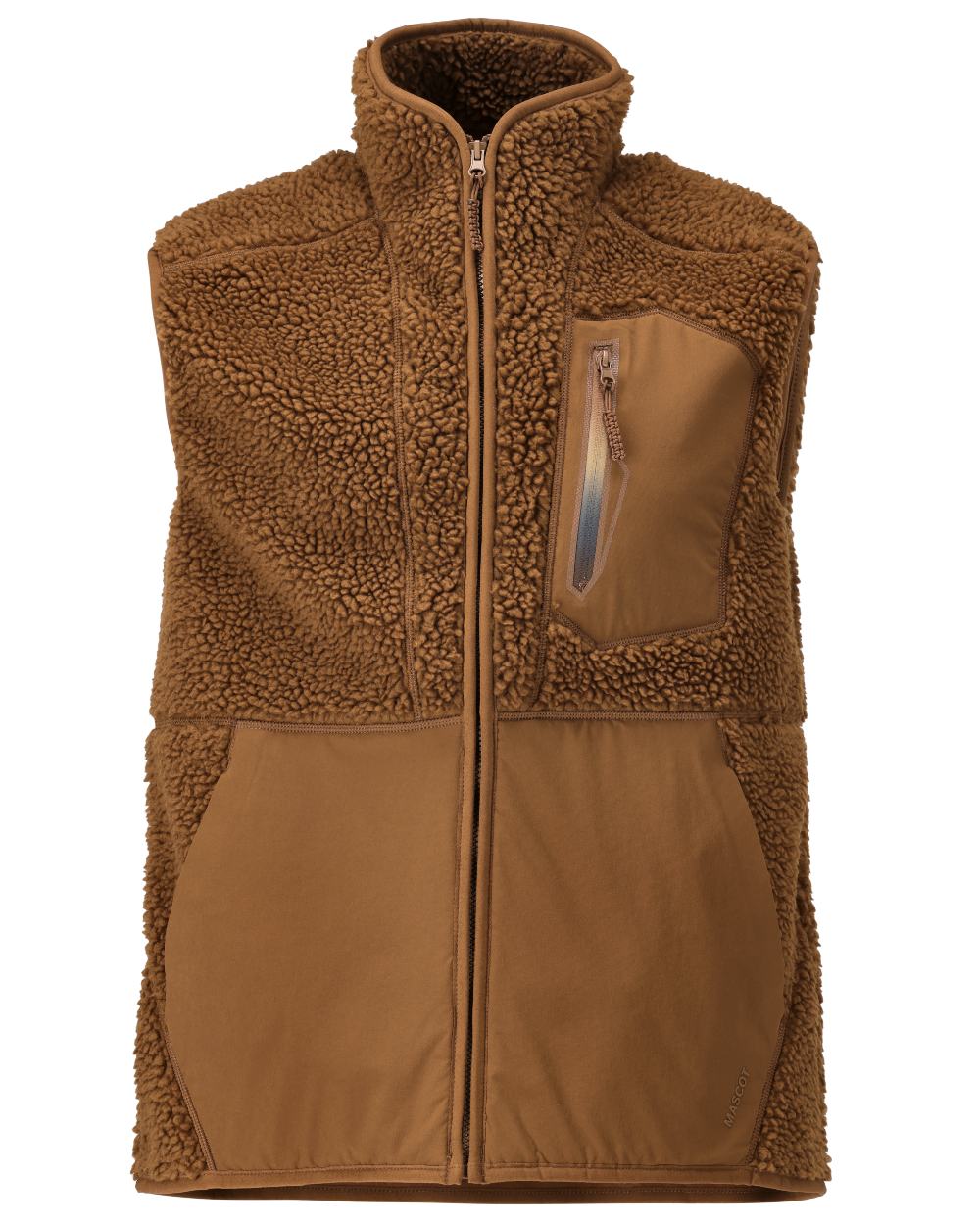 Nut Brown Coloured Mascot Workwear Mens Customized Pile Gilet With Zipper on white background 