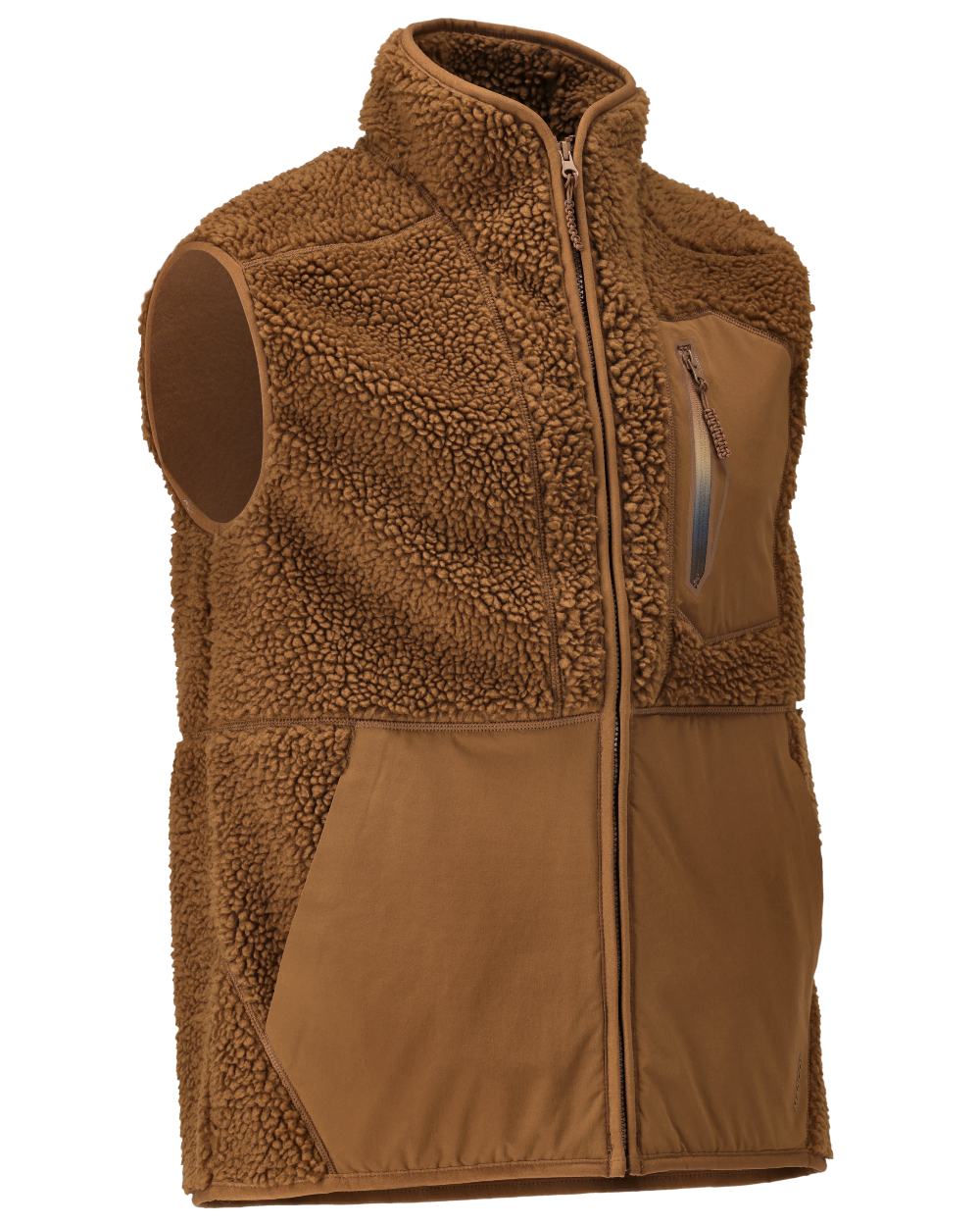 Nut Brown Coloured Mascot Workwear Mens Customized Pile Gilet With Zipper on white background 