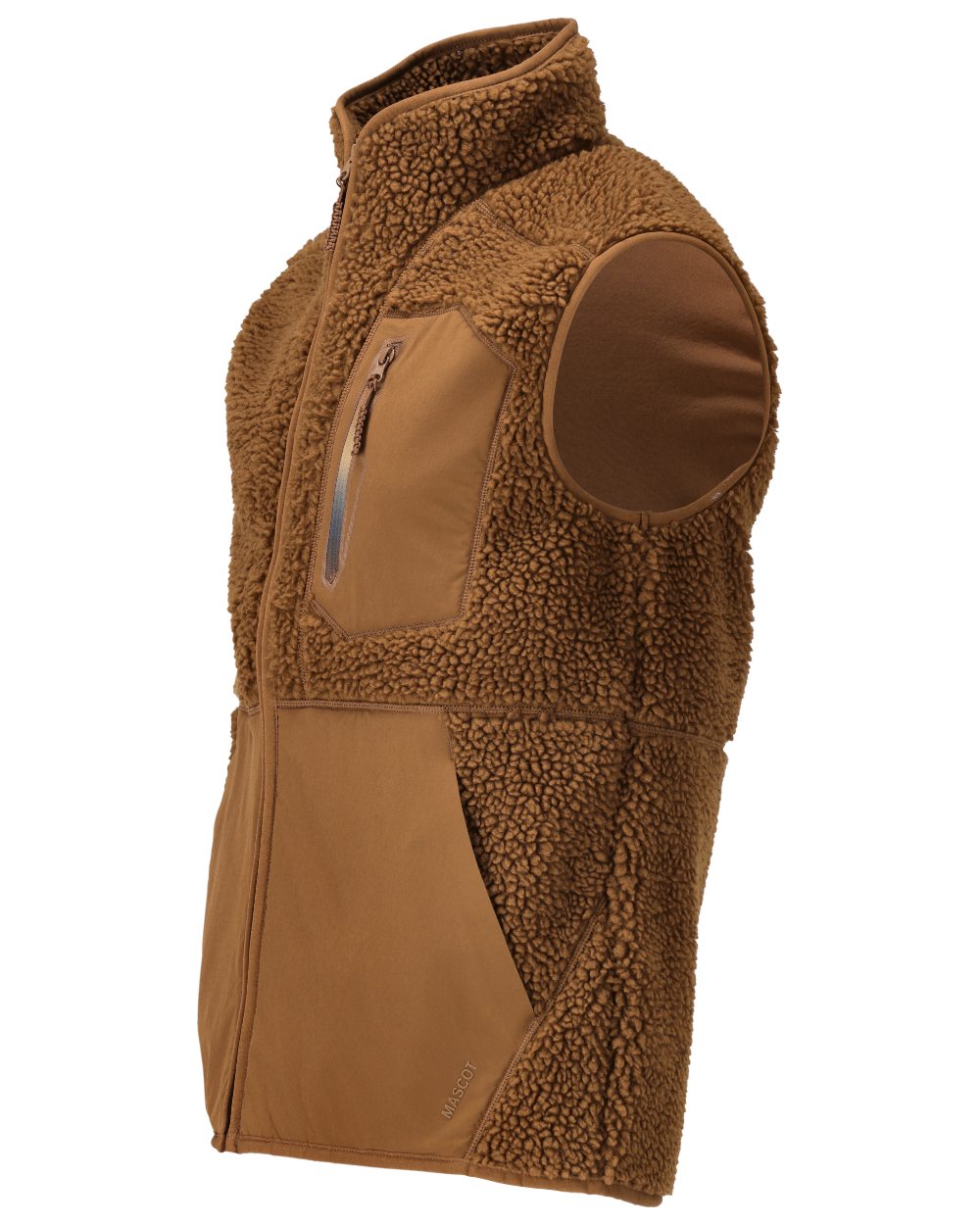Nut Brown Coloured Mascot Workwear Mens Customized Pile Gilet With Zipper on white background 