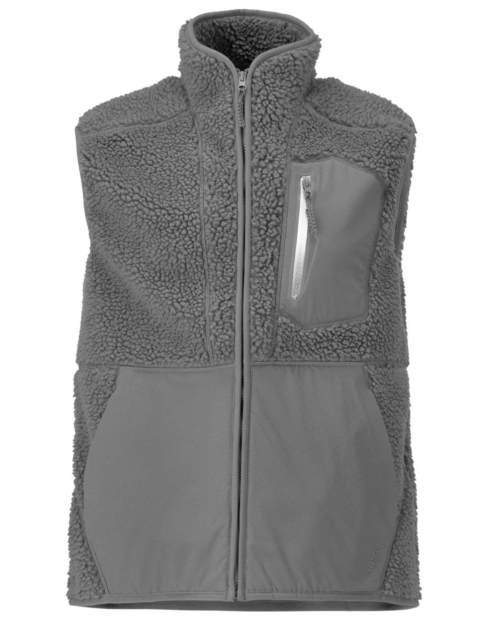 Stone Grey Coloured Mascot Workwear Mens Customized Pile Gilet With Zipper on white background 