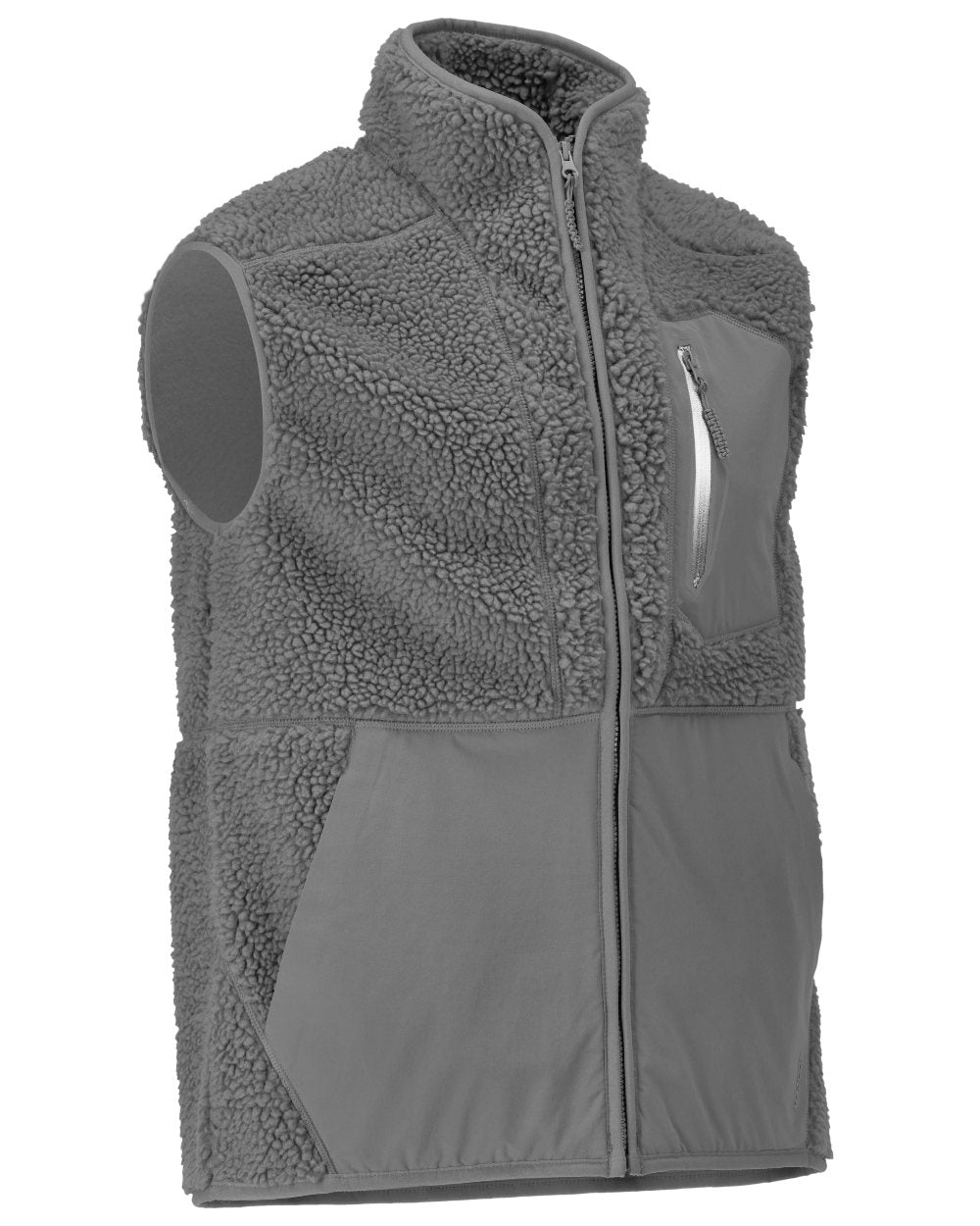 Stone Grey Coloured Mascot Workwear Mens Customized Pile Gilet With Zipper on white background 