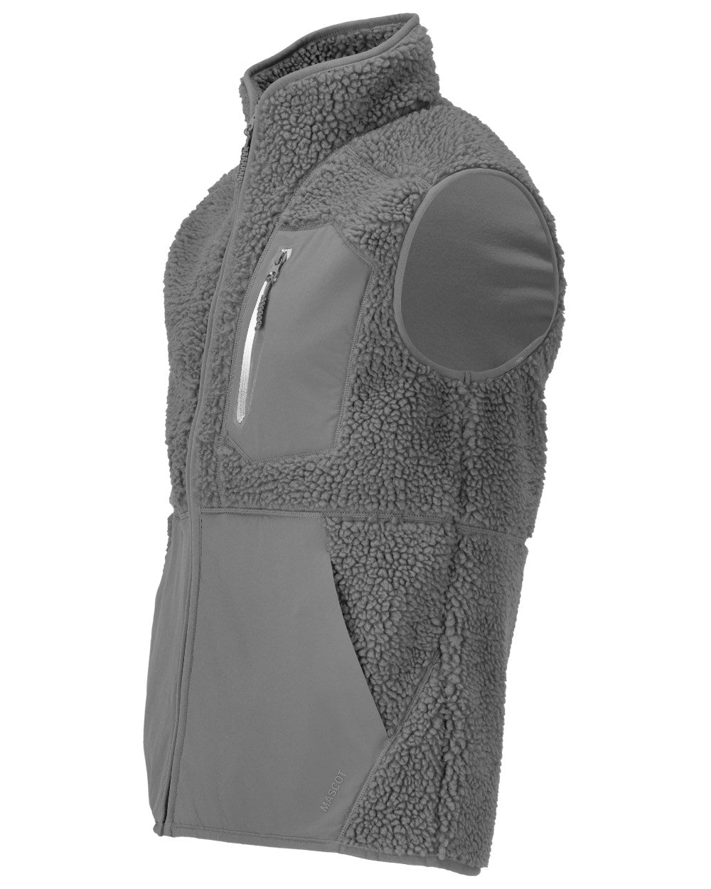 Stone Grey Coloured Mascot Workwear Mens Customized Pile Gilet With Zipper on white background 
