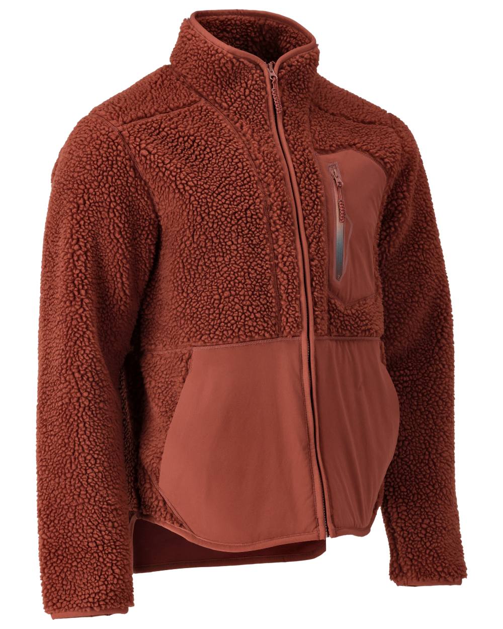 Autumn Red Coloured Mascot Workwear Mens Customized Pile Jacket With Zipper on white background 
