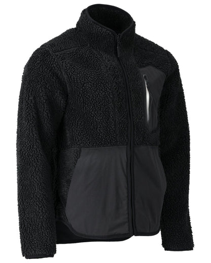 Black Coloured Mascot Workwear Mens Customized Pile Jacket With Zipper on white background 