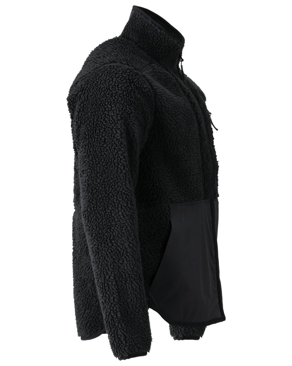 Black Coloured Mascot Workwear Mens Customized Pile Jacket With Zipper on white background 