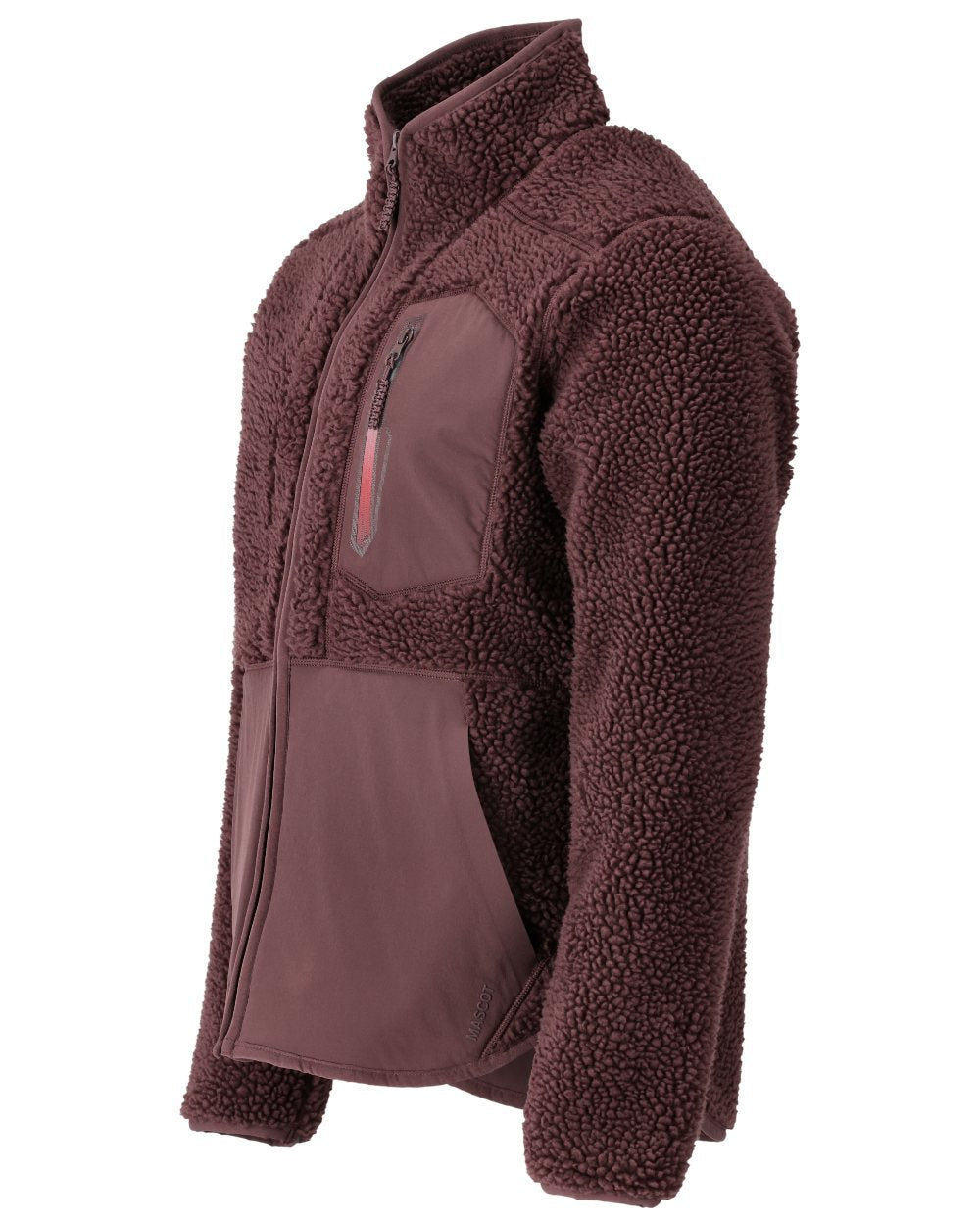 Bordeaux Coloured Mascot Workwear Mens Customized Pile Jacket With Zipper on white background 