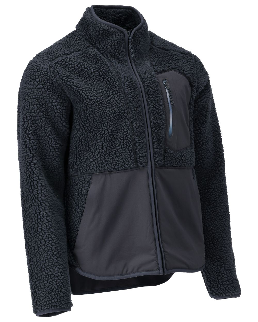 Dark Navy Coloured Mascot Workwear Mens Customized Pile Jacket With Zipper on white background 