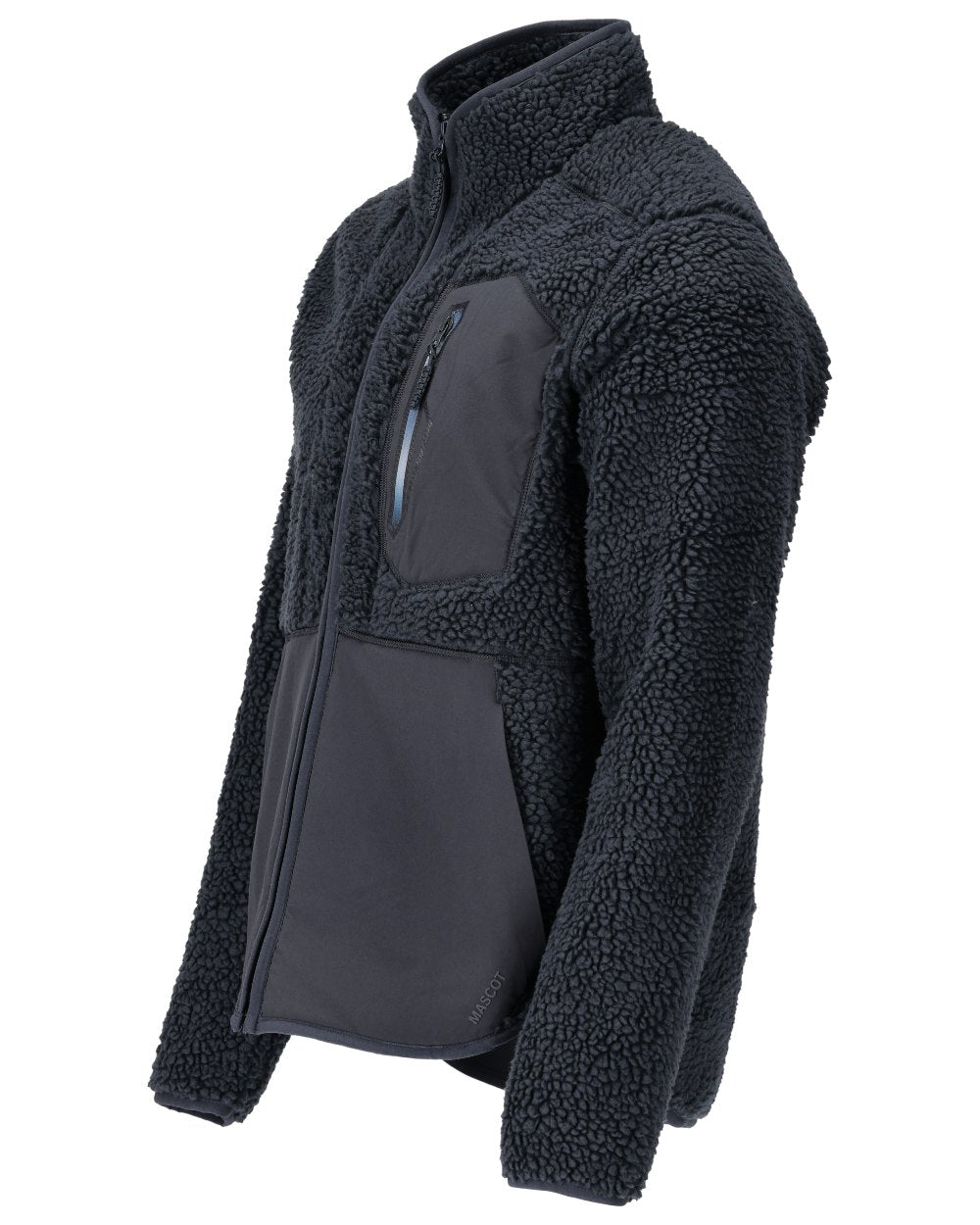 Dark Navy Coloured Mascot Workwear Mens Customized Pile Jacket With Zipper on white background 