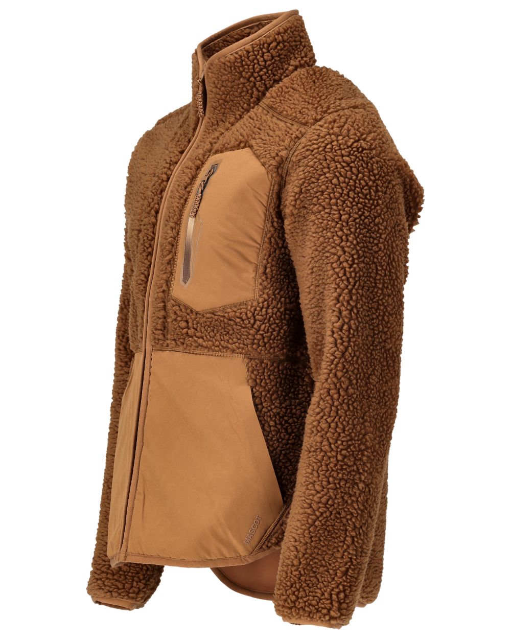Nut Brown Coloured Mascot Workwear Mens Customized Pile Jacket With Zipper on white background 