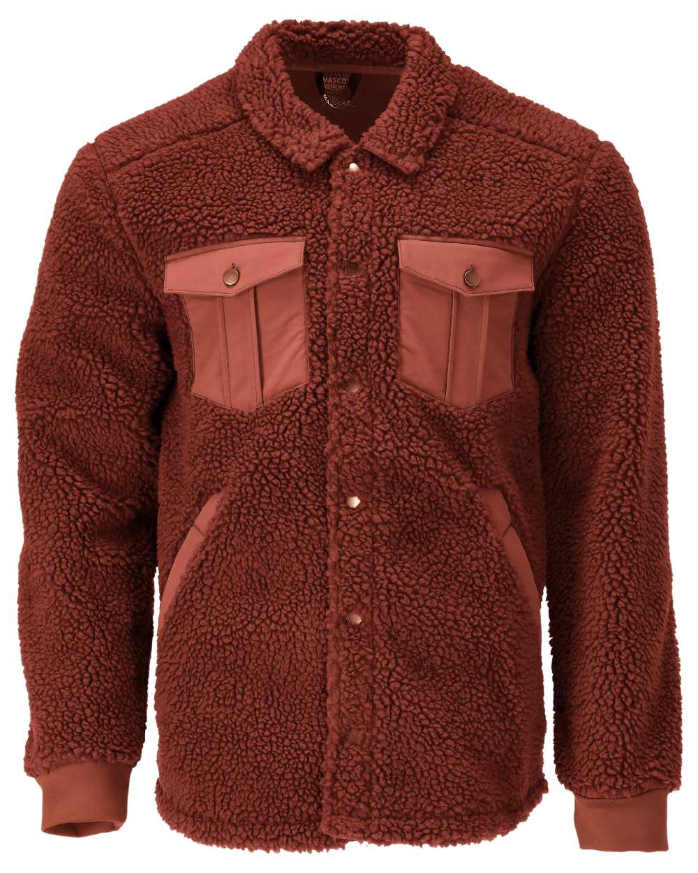 Autumn Red Coloured Mascot Workwear Mens Customized Pile Shirt on white background 