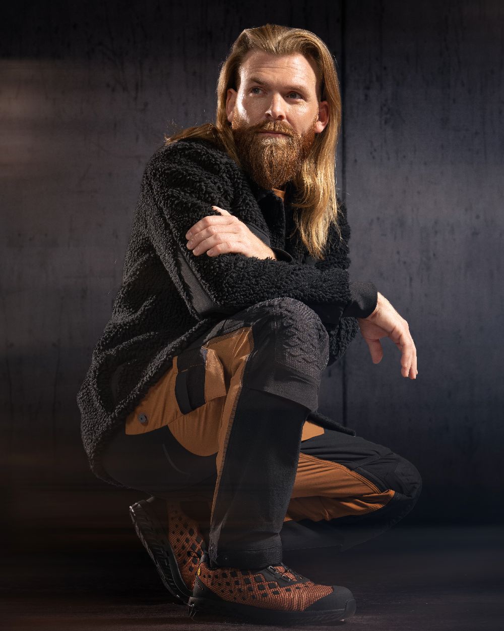 Black Coloured Mascot Workwear Mens Customized Pile Shirt on studio background 