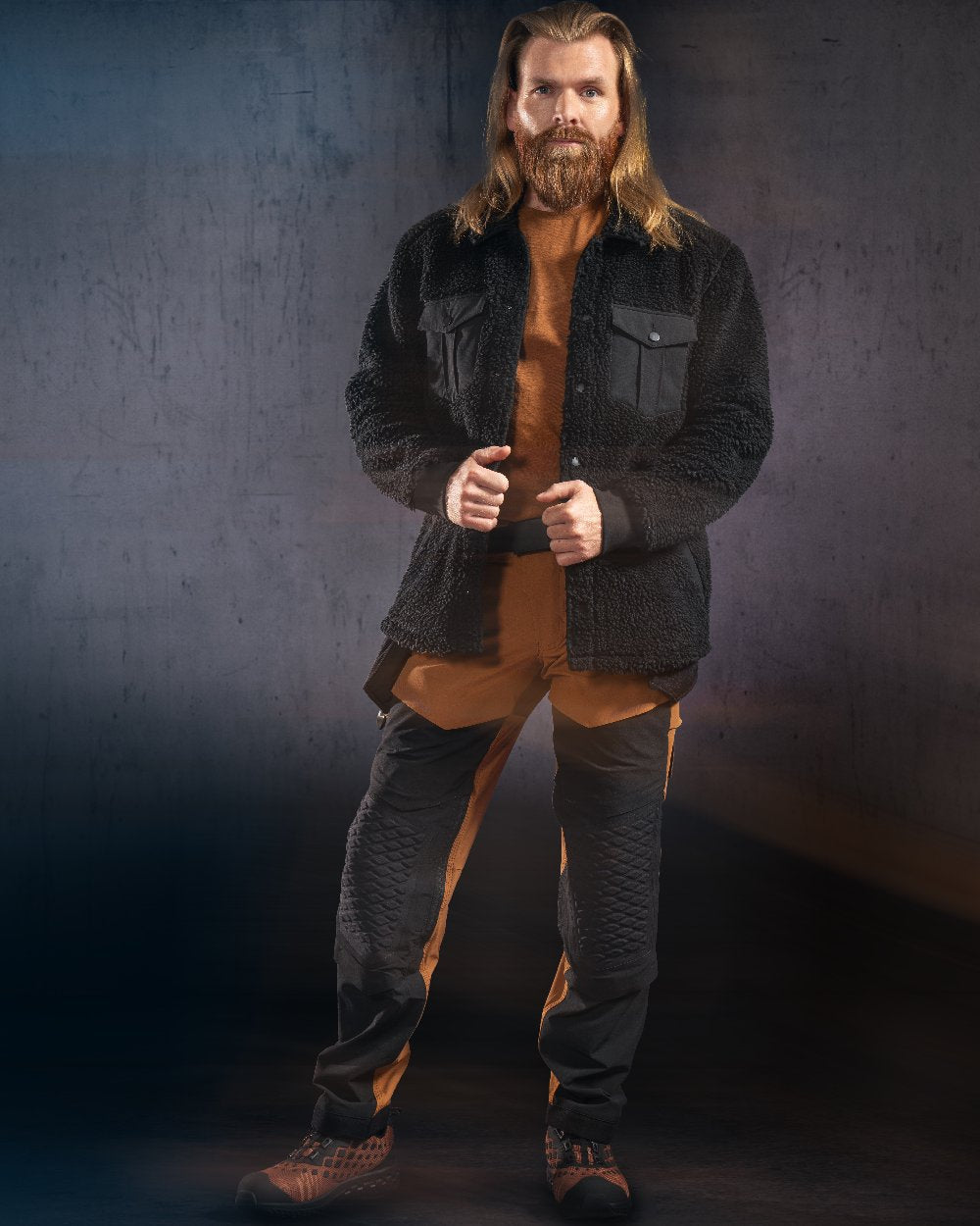 Black Coloured Mascot Workwear Mens Customized Pile Shirt on studio background 