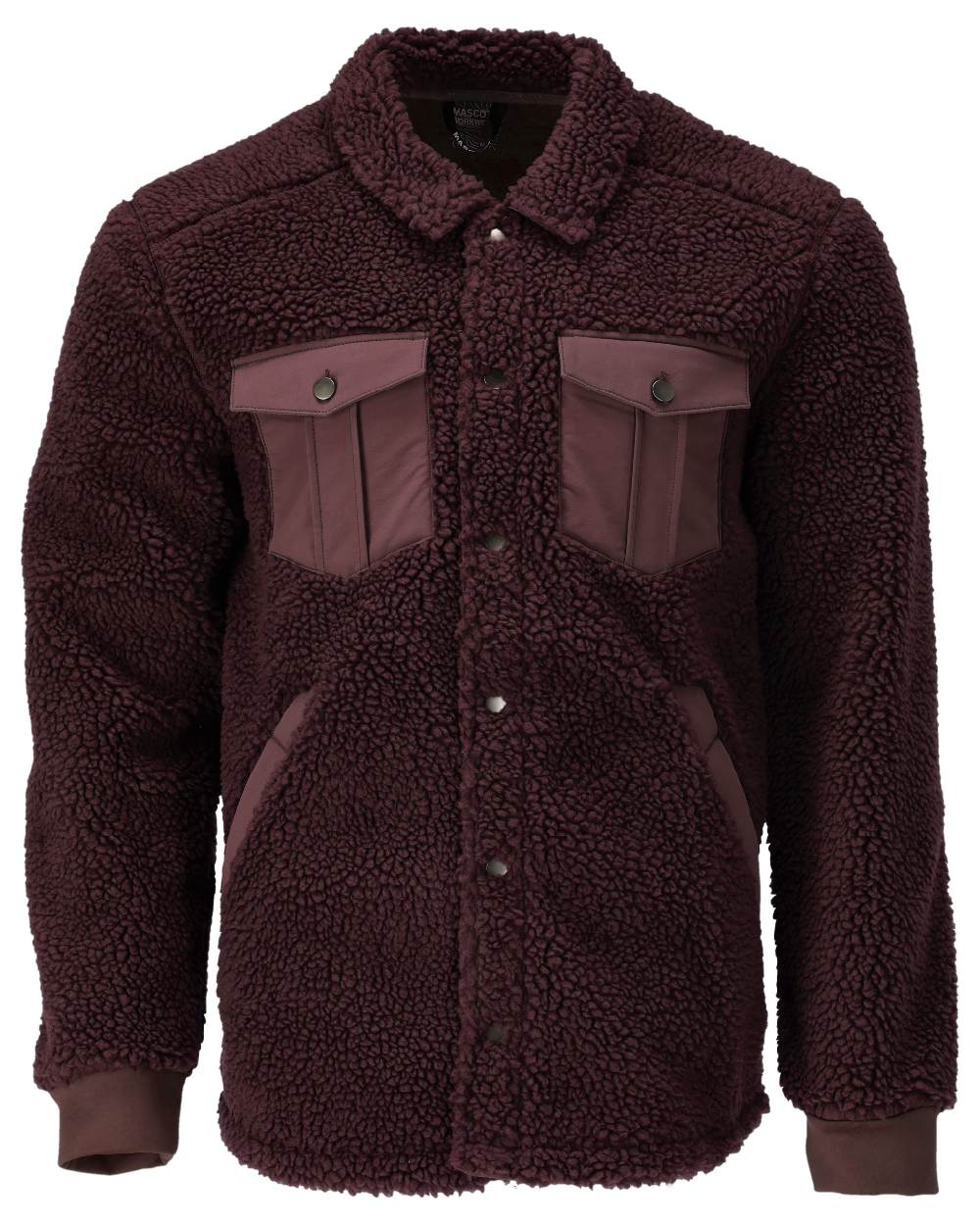 Bordeaux Coloured Mascot Workwear Mens Customized Pile Shirt on white background 