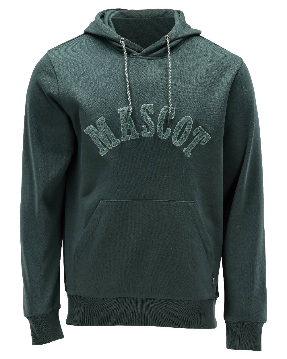 Forest Green Coloured Mascot Workwear Mens Customized Premium Hoodie on white background 