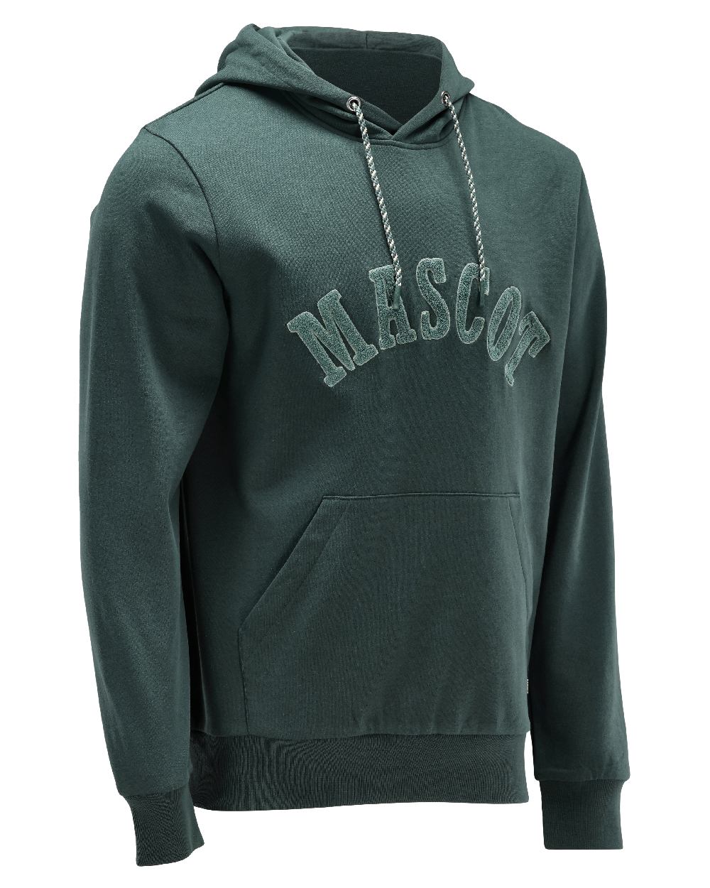 Forest Green Coloured Mascot Workwear Mens Customized Premium Hoodie on white background 