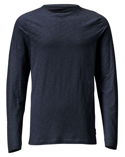 Dark Navy Coloured Mascot Workwear Mens Customized Premium Long Sleeved T-Shirt on white background 