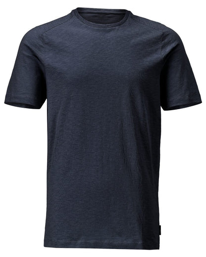 Dark Navy Coloured Mascot Workwear Mens Customized Premium Short Sleeve T-Shirt on white background 