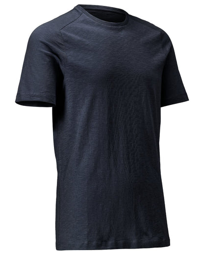Dark Navy Coloured Mascot Workwear Mens Customized Premium Short Sleeve T-Shirt on white background 