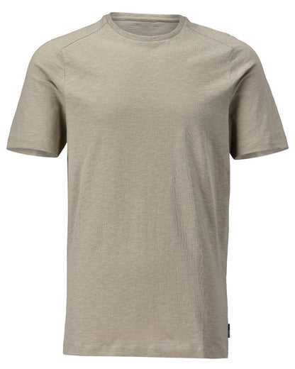 Light Sand Coloured Mascot Workwear Mens Customized Premium Short Sleeve T-Shirt on white background 