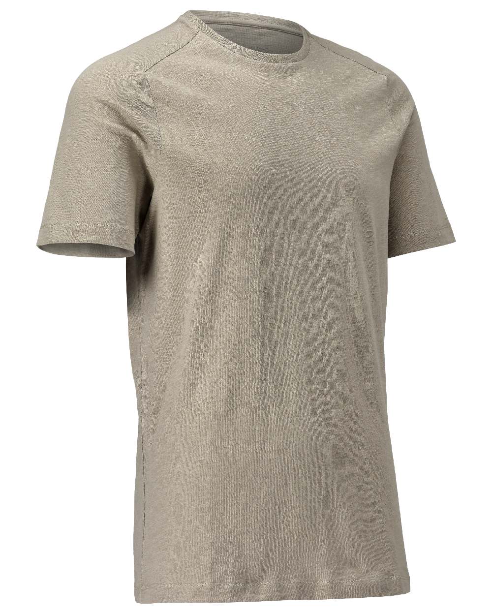 Light Sand Coloured Mascot Workwear Mens Customized Premium Short Sleeve T-Shirt on white background 