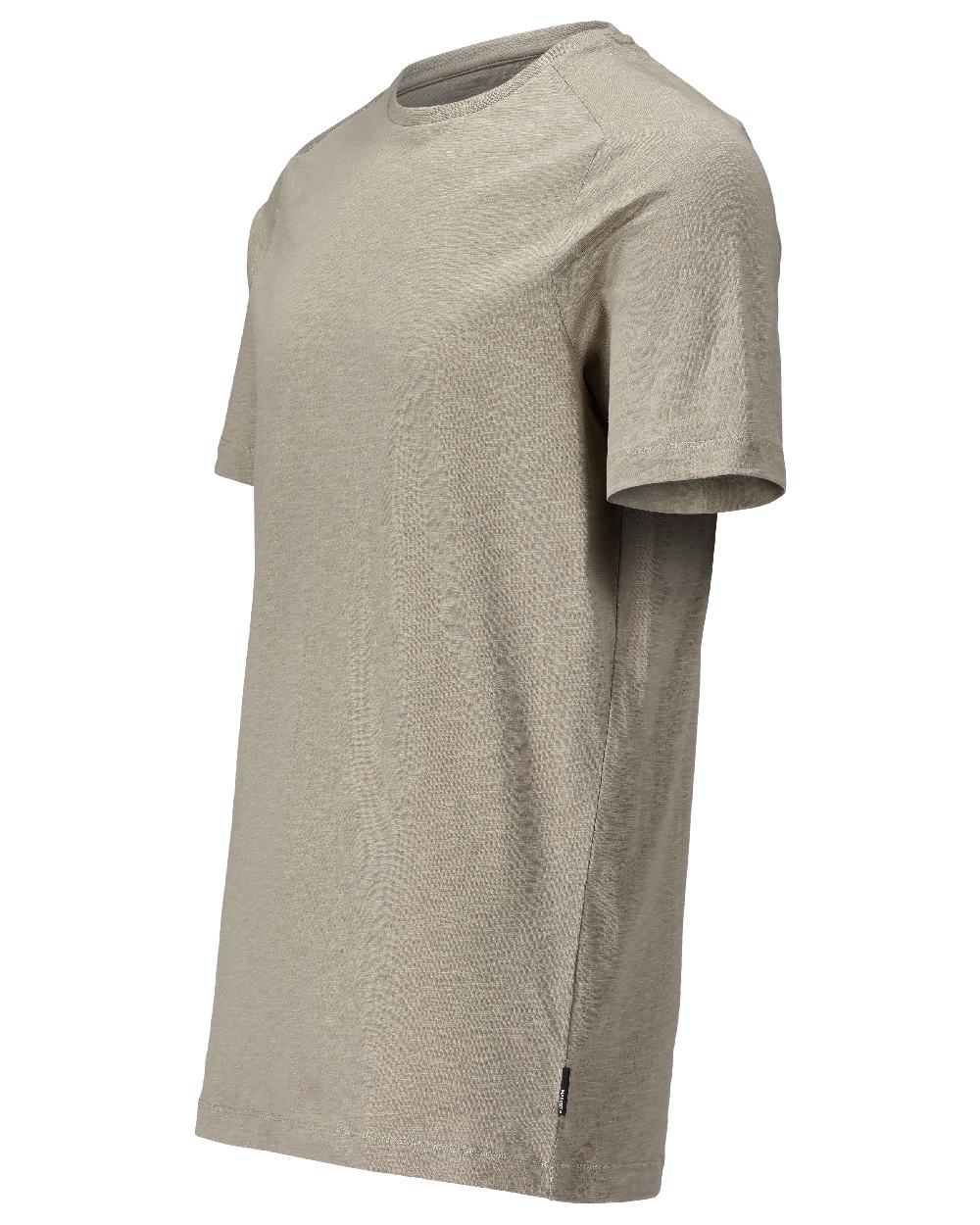 Light Sand Coloured Mascot Workwear Mens Customized Premium Short Sleeve T-Shirt on white background 