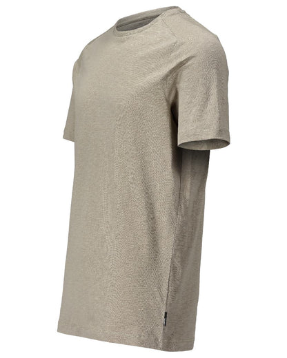 Light Sand Coloured Mascot Workwear Mens Customized Premium Short Sleeve T-Shirt on white background 