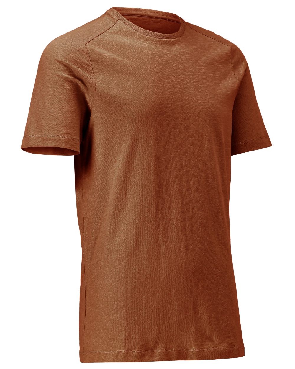 Nut Brown Coloured Mascot Workwear Mens Customized Premium Short Sleeve T-Shirt on white background 