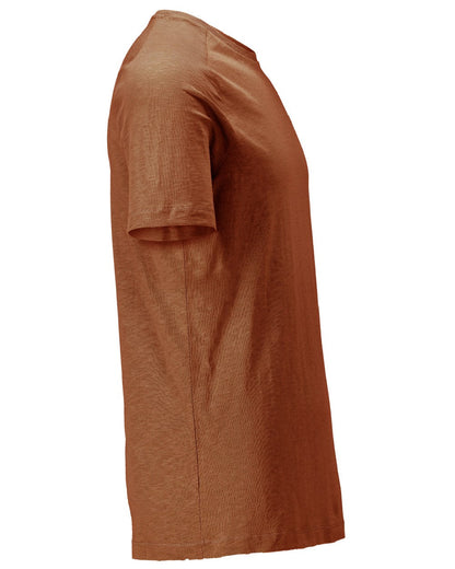 Nut Brown Coloured Mascot Workwear Mens Customized Premium Short Sleeve T-Shirt on white background 