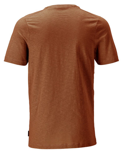 Nut Brown Coloured Mascot Workwear Mens Customized Premium Short Sleeve T-Shirt on white background 