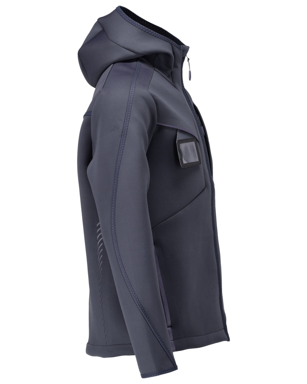 Dark Navy Coloured Mascot Workwear Mens Customized Reflective Softshell Jacket With Hood on white background 