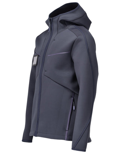 Dark Navy Coloured Mascot Workwear Mens Customized Reflective Softshell Jacket With Hood on white background 