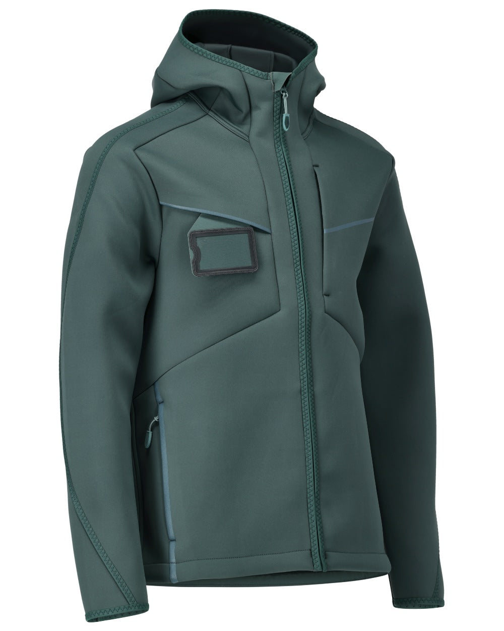 Forest Green Coloured Mascot Workwear Mens Customized Reflective Softshell Jacket With Hood on white background 