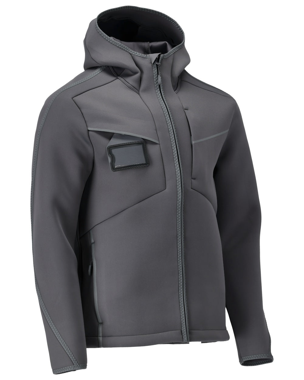 Stone Grey Coloured Mascot Workwear Mens Customized Reflective Softshell Jacket With Hood on white background 