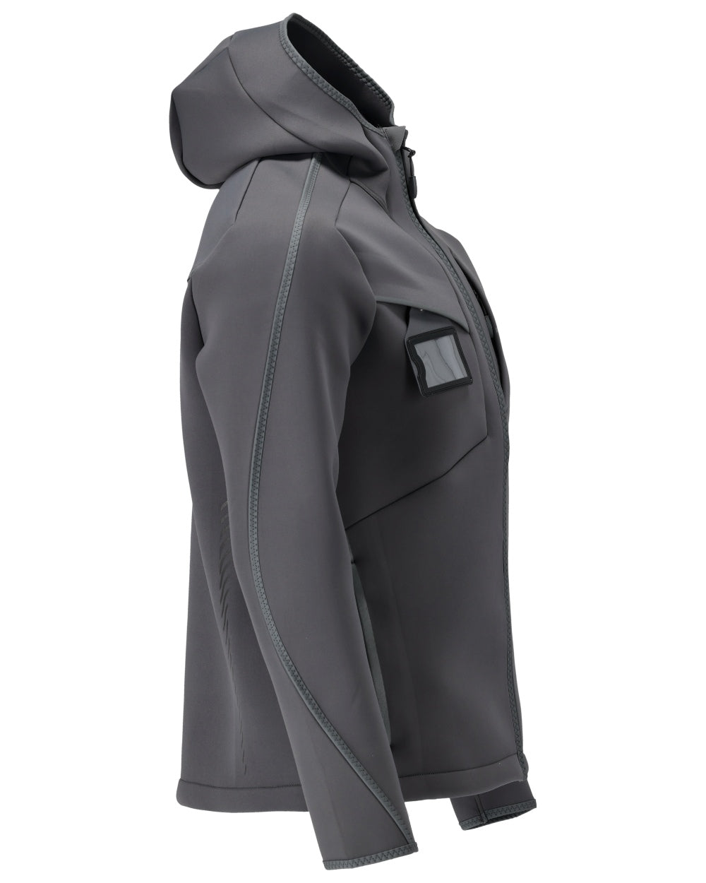 Stone Grey Coloured Mascot Workwear Mens Customized Reflective Softshell Jacket With Hood on white background 
