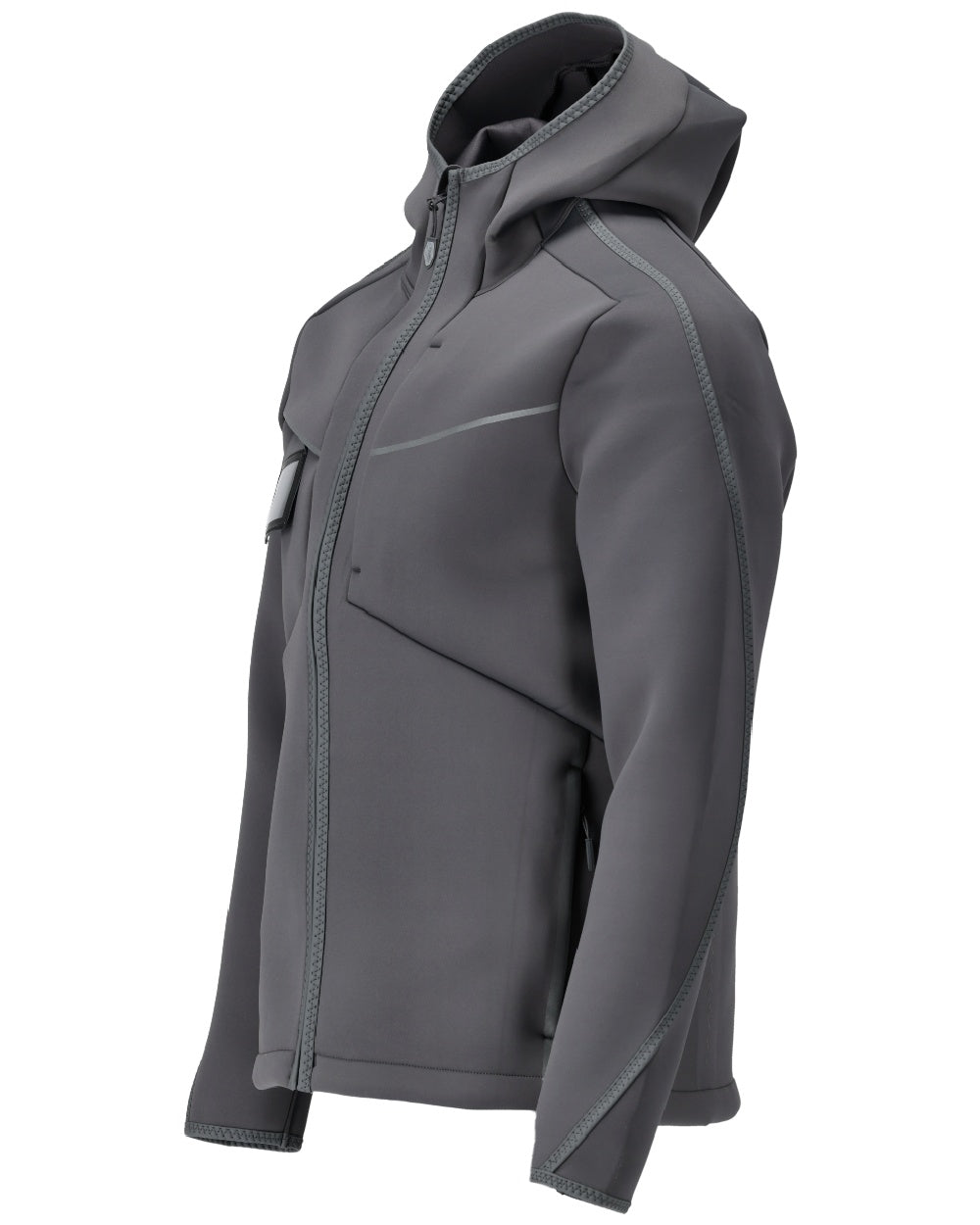Stone Grey Coloured Mascot Workwear Mens Customized Reflective Softshell Jacket With Hood on white background 