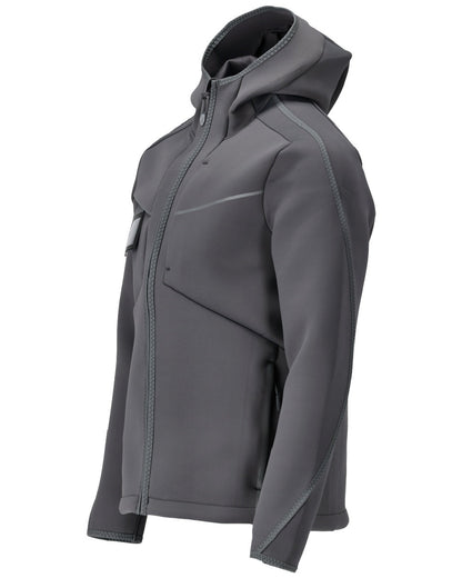 Stone Grey Coloured Mascot Workwear Mens Customized Reflective Softshell Jacket With Hood on white background 