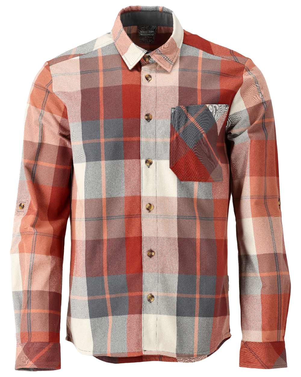 Autumn Red Checked Coloured Mascot Workwear Mens Customized Shirt on white background 