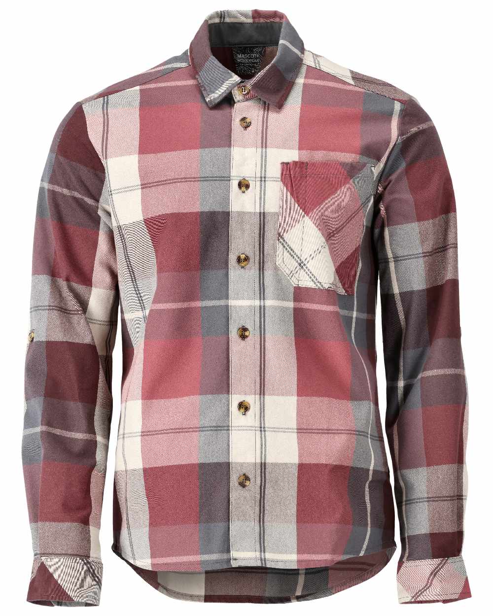 Bordeaux Checked Checked Coloured Mascot Workwear Mens Customized Shirt on white background 