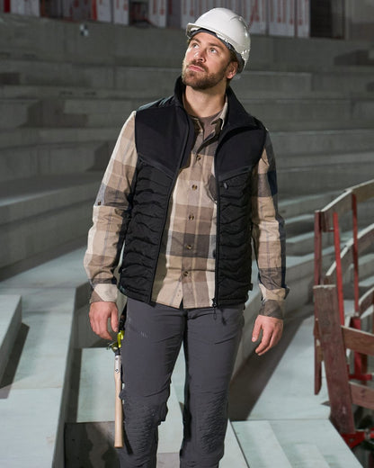 Dark Sand Checked Coloured Mascot Workwear Mens Customized Shirt on construction background 