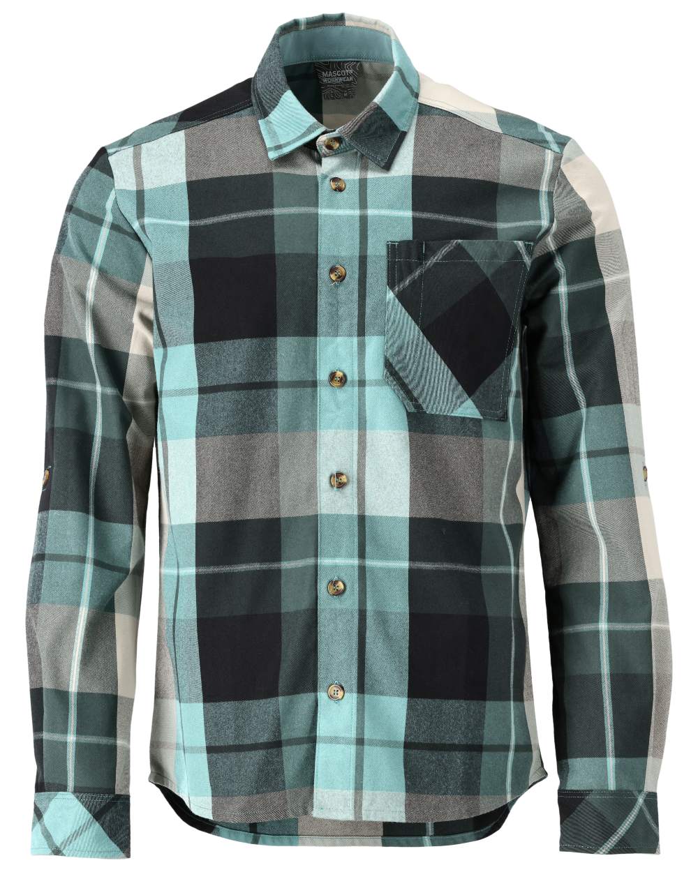 Forest Green Checked Coloured Mascot Workwear Mens Customized Shirt on white background 