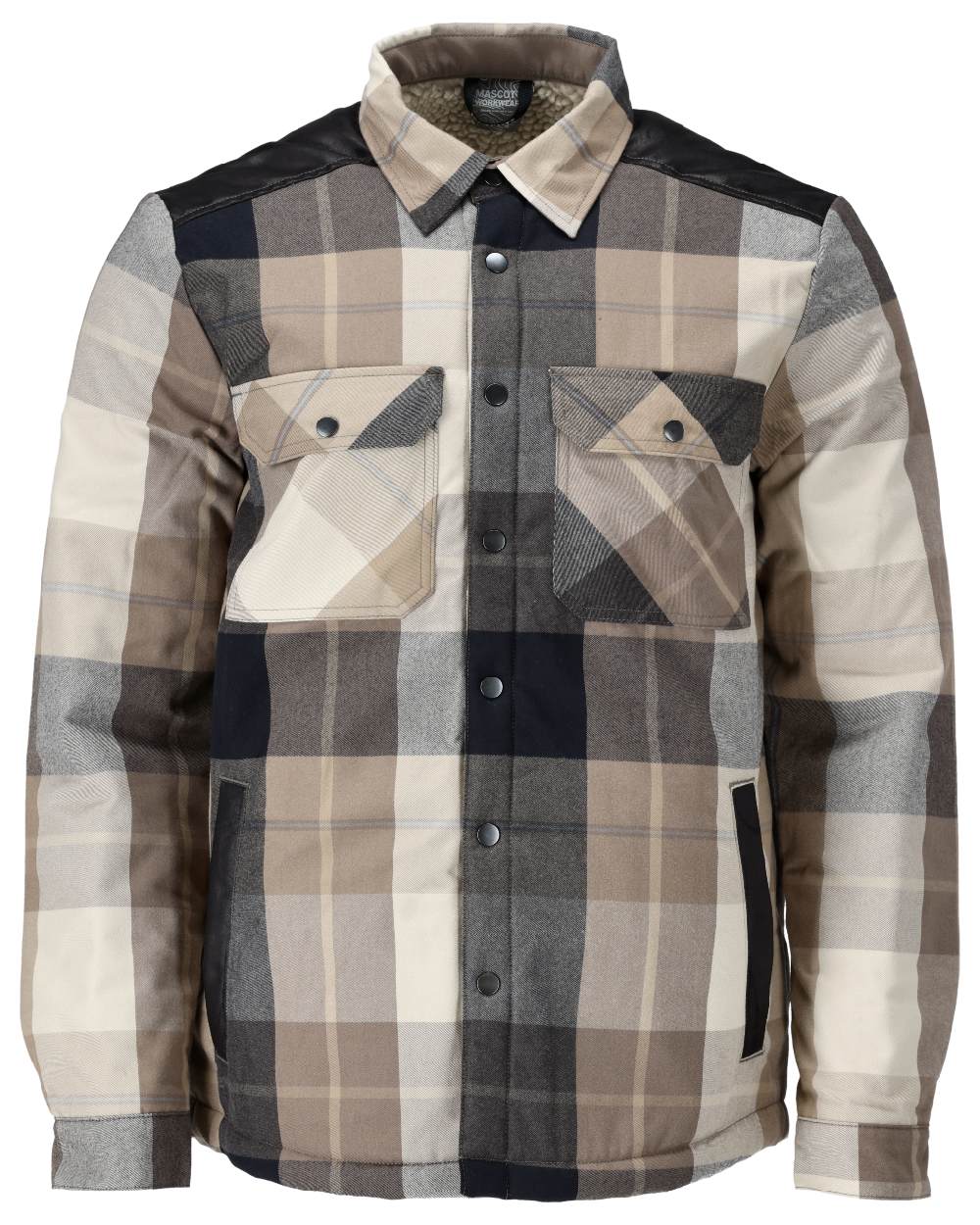 Dark Sand Checked Coloured Mascot Workwear Mens Customized Shirt With Pile Lining on white background 
