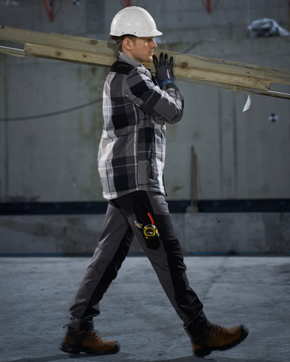 Stone Grey Checked Coloured Mascot Workwear Mens Customized Shirt With Pile Lining on construction background 