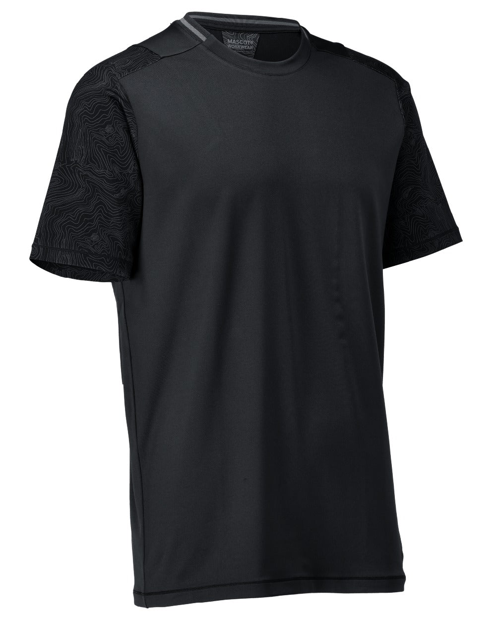 Black Coloured Mascot Workwear Mens Customized Short Sleeve T-Shirt on white background 