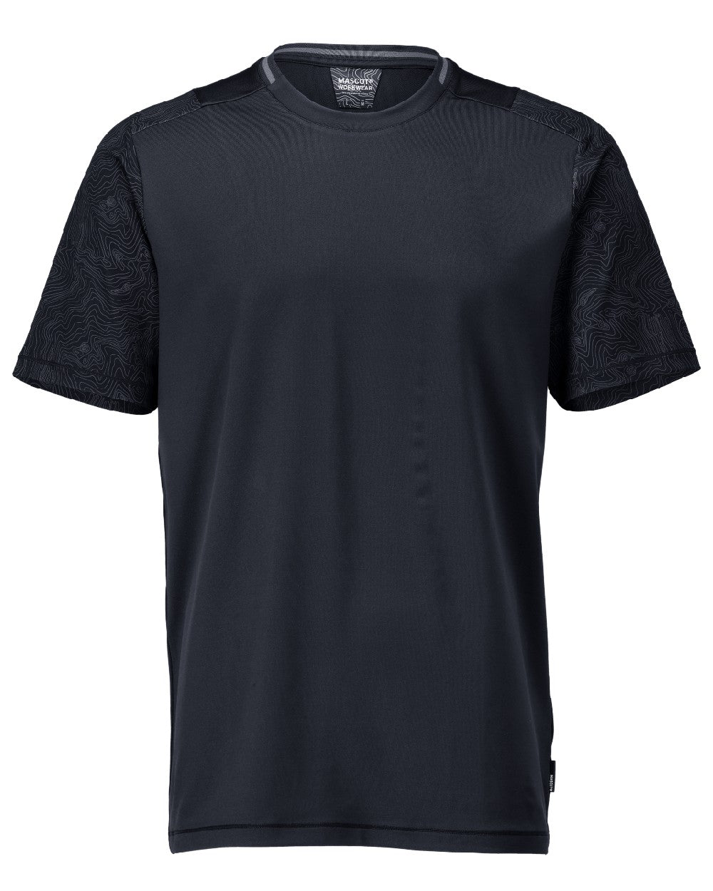 Dark Navy Coloured Mascot Workwear Mens Customized Short Sleeve T-Shirt on white background 