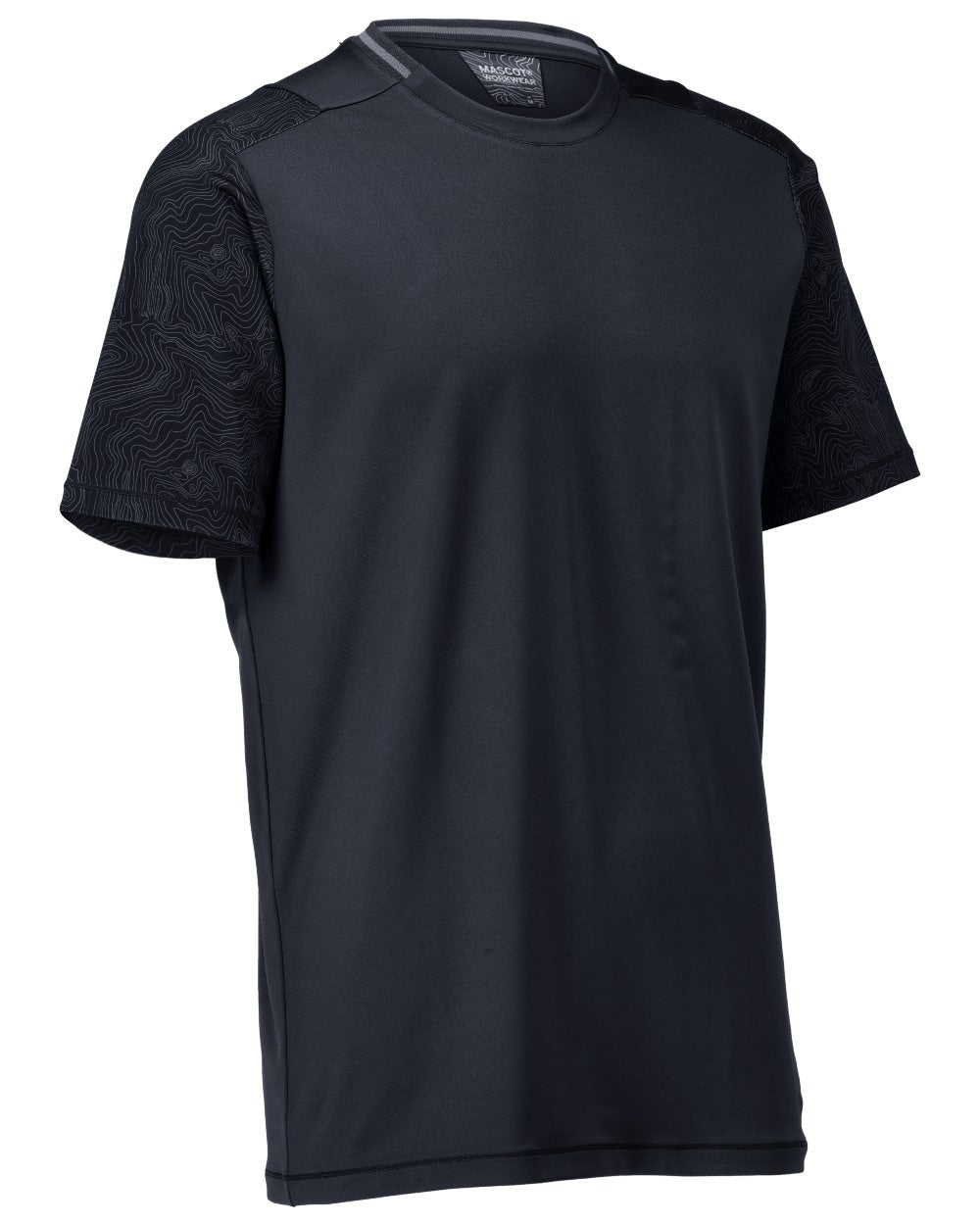 Dark Navy Coloured Mascot Workwear Mens Customized Short Sleeve T-Shirt on white background 